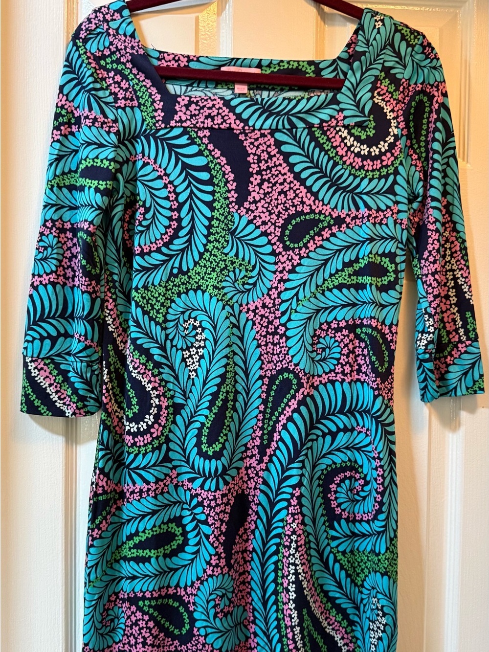 LILLY PULITZER 100% Silk 3/4 Sleeve Paisley Dress-Size 8